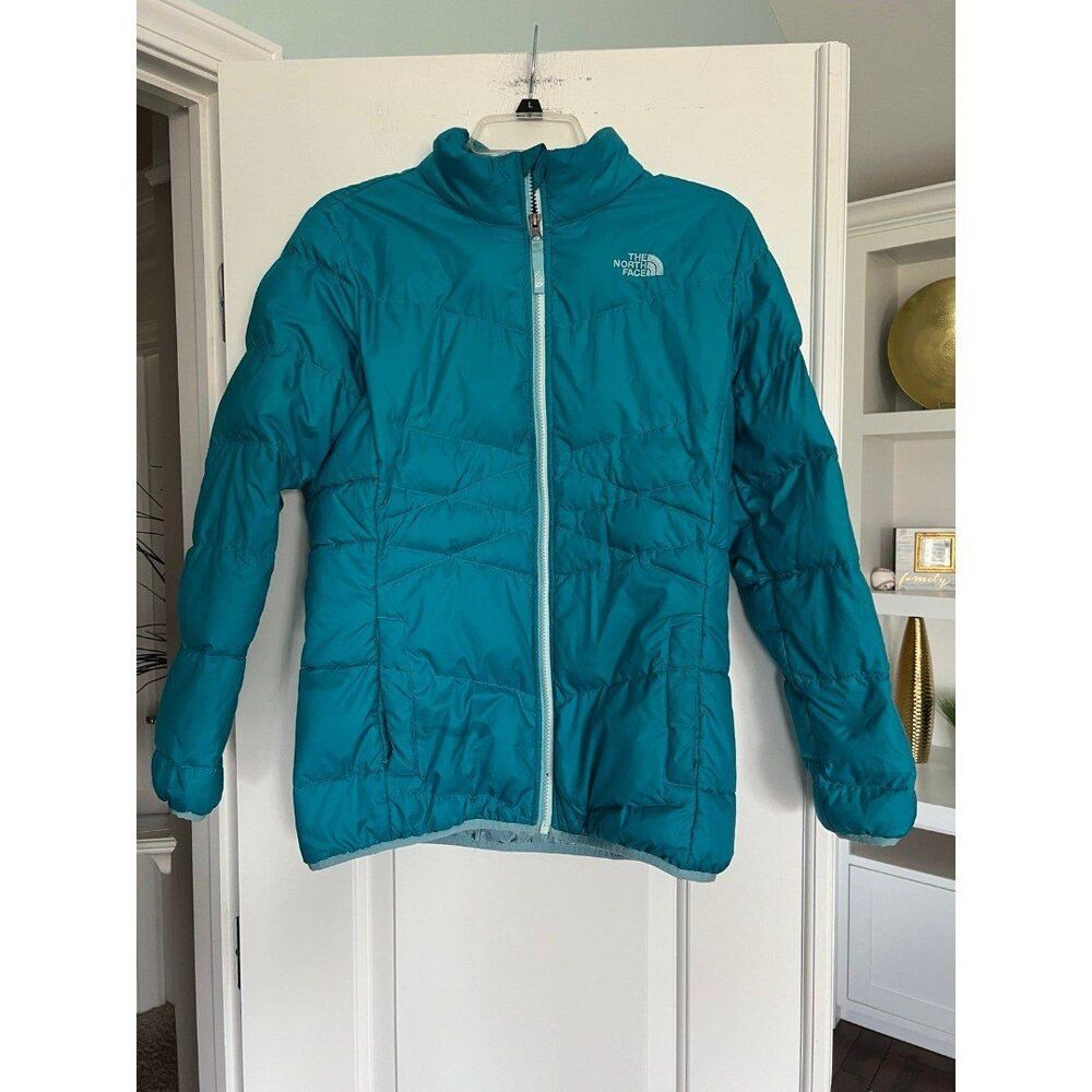 The North Face Down Quilted 550 Girls Youth Blue Puffer Coat Jacket X Large